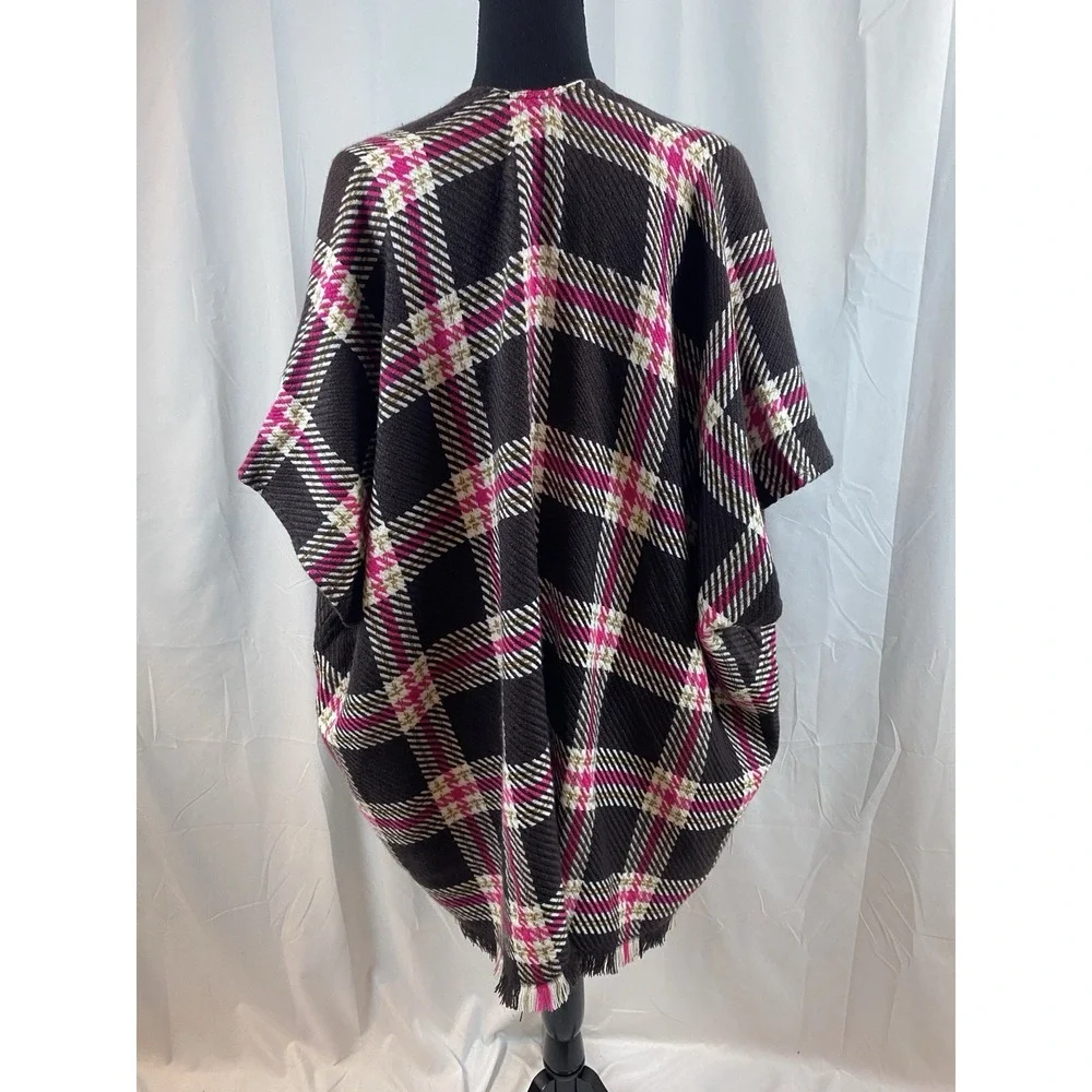 Loft Women's Size‎ XS Small Knit Plaid Wrap Shawl Fringe Detail